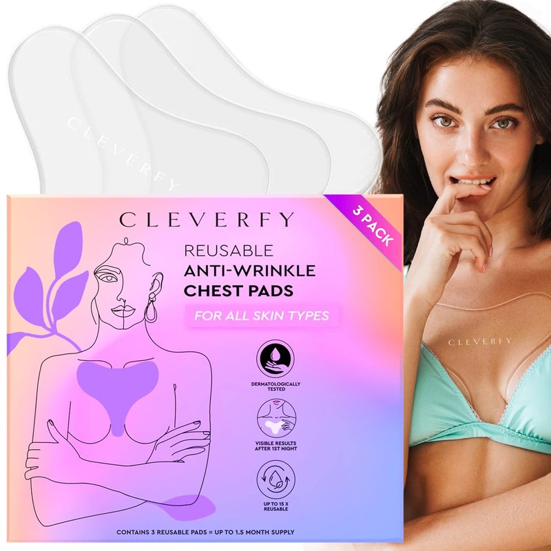 CLEVERFY Silicone Chest Wrinkle Pads - T-Shape Décolleté Treatment, 3 x 6 Inches