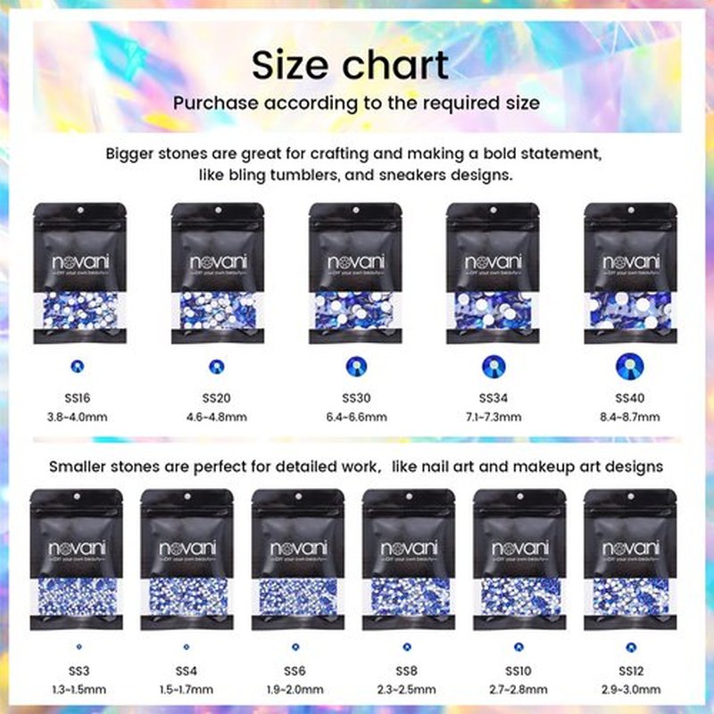Rhinestones Crystals Rhinestones for Crafts Nail Rhinestones Glass Flatback Nail Gems and Rhinestones for Nails Art Makeup Bags Shoes Decoration DIY(SS8,1440pcs,Sapphire AB)