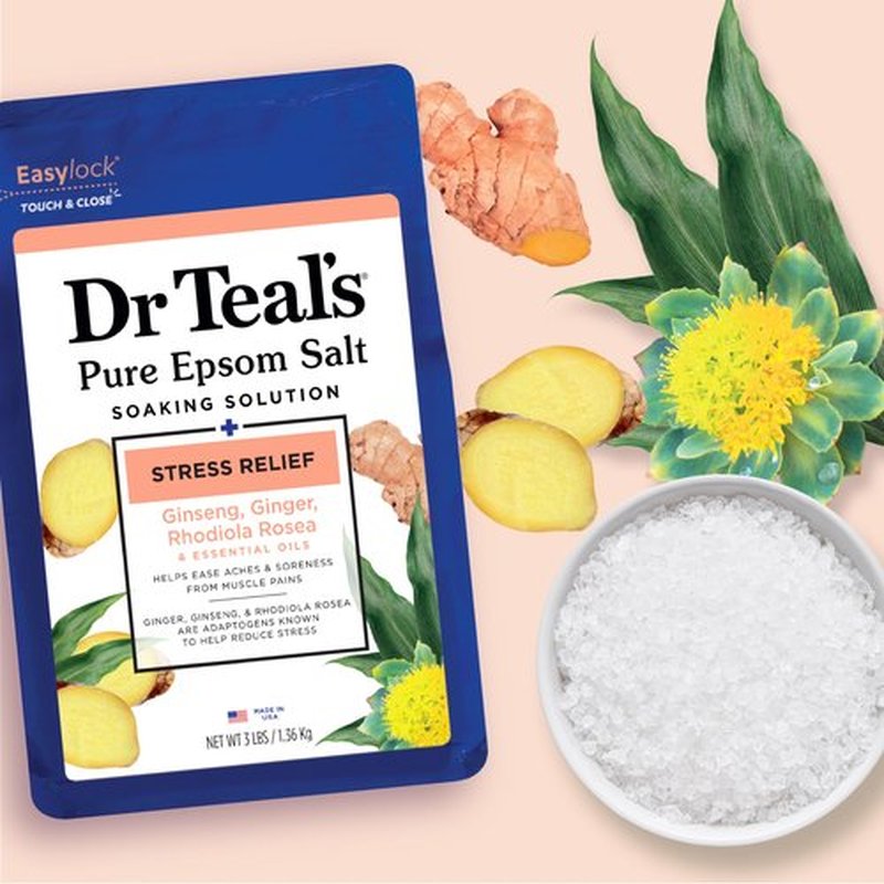 Dr Teal's Epsom Salt Magnesium Soak, Stress Relief with Essential Oils, 3lbs