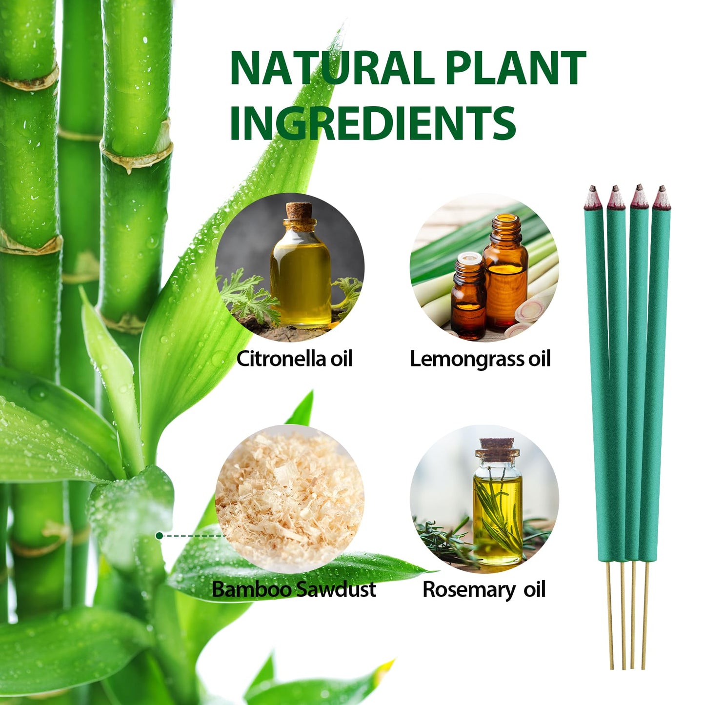 KICKOUTOR Mosquito Repellent Incense Sticks with Natural Citronella Oil, 24 Count DEET-Free Outdoor Protection for Patios, Backyard Gatherings & Camping, Up to 2.5-Hour Against Gnats & No-See-Ums