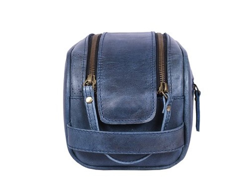 10" Premium Leather Toiletry Travel Pouch With Waterproof Lining | King-Size Handcrafted Vintage Dopp Kit By Aaron Leather Goods (Chestnut)