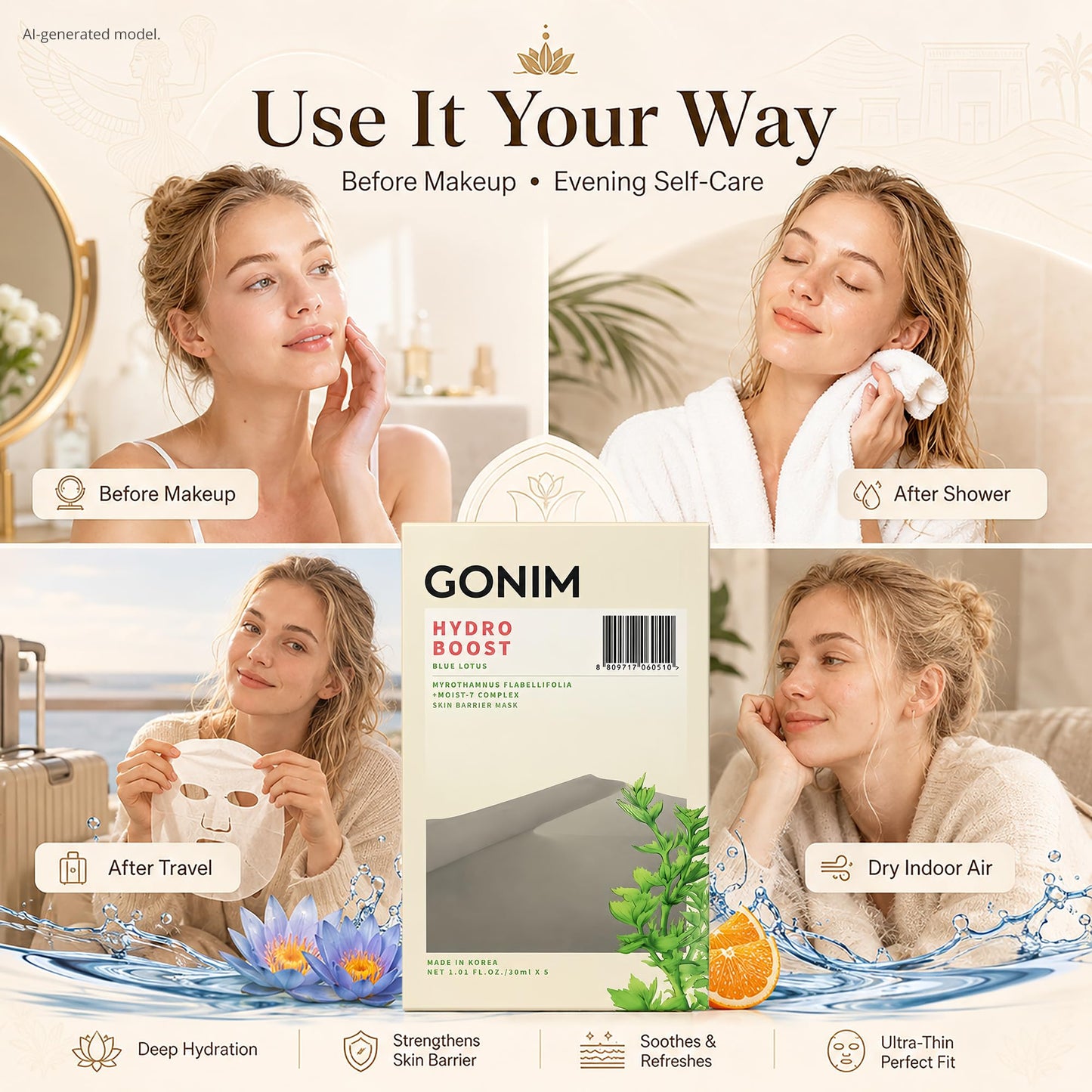 GONIM Korean Face Mask, Hydrating Face Mask with Hyaluronic Acid, Vitamin C