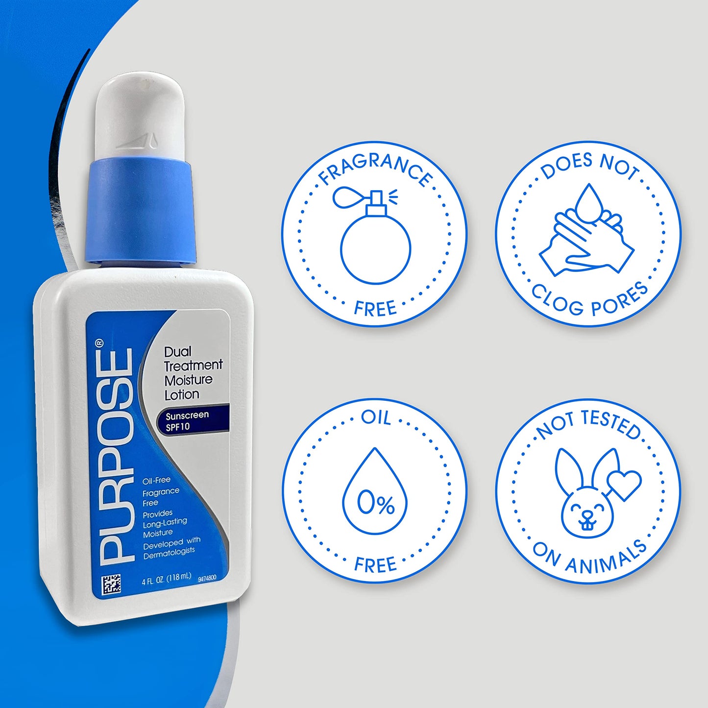 Purpose Dual Treatment Moisture Lotion with SPF 10 – Oil-Free, Fragrance-Free Daily Moisturizer for Sensitive Skin - 4 Fluid Oz. (Pack of 5)