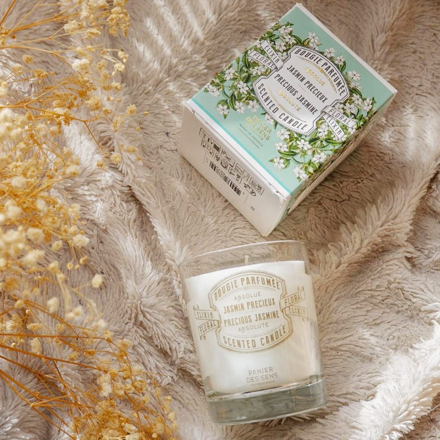 Panier des Sens Jasmine Candle - Hand-Poured in Provence, France - Long Lasting Scented Candles - up to 55 Hours Burn Time - Jasmine Scented Candle - 100% Natural Cotton Wick - 6.3 oz