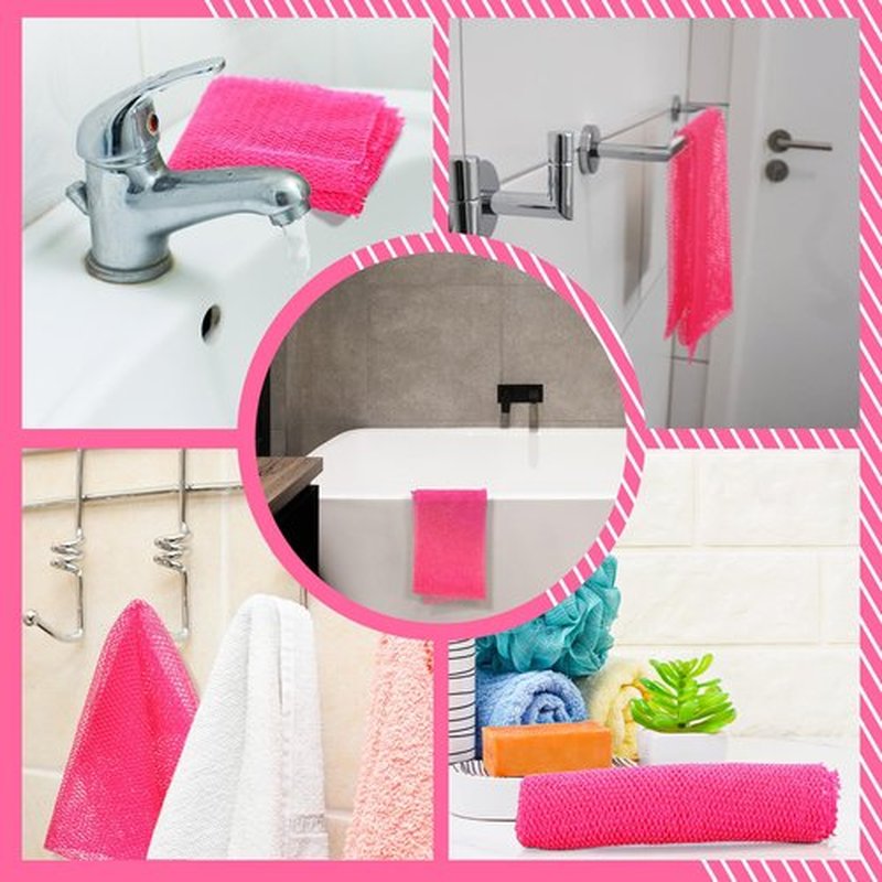 Geiserailie African Long Bathing Net Sponge Long Net Shower Body Scrubber Back Scrubber Skin Smoother Net Bathing Sponge for Daily Use or Stocking Stuffer (Pink)