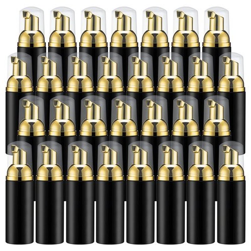 2oz Foam Pump Bottle (30PCS) Empty Travel Foaming Dispenser for Hand Soap, Lash Cleanser, Shampoo (60ml, Gold &Black