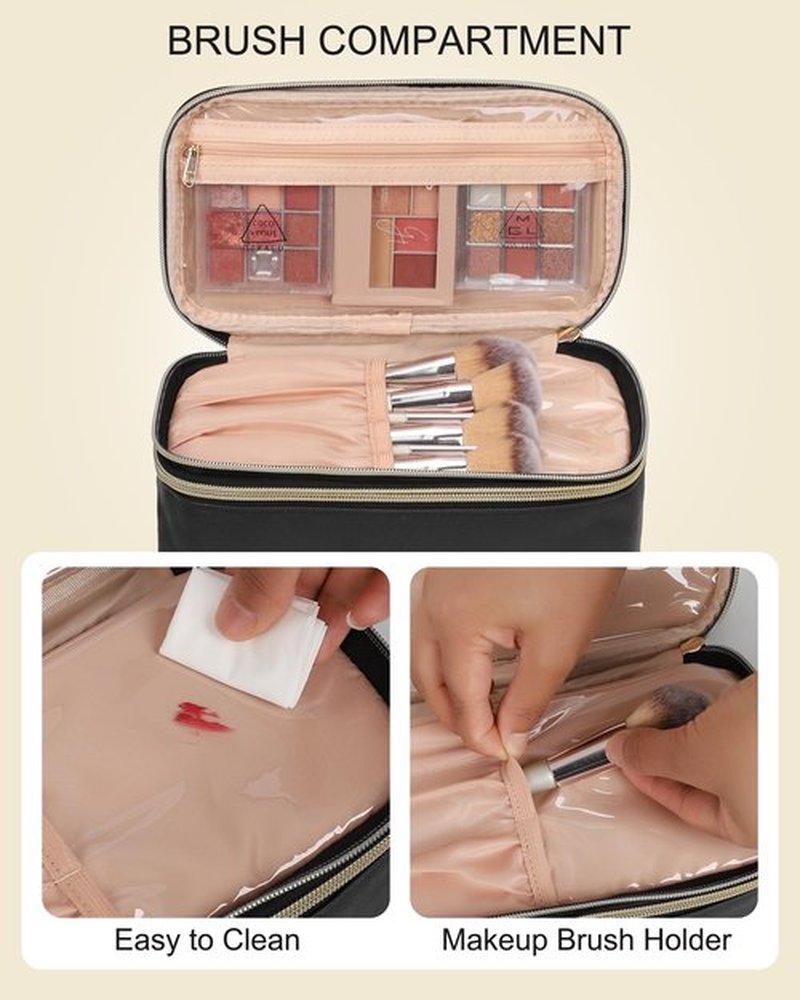 Relavel Travel Makeup Bag Small Make Up Bags for Women Portable Cosmetic Bag Organizer Cute Toiletry Bag with Makeup Brush Holder Waterproof Makeup Pouch for Car