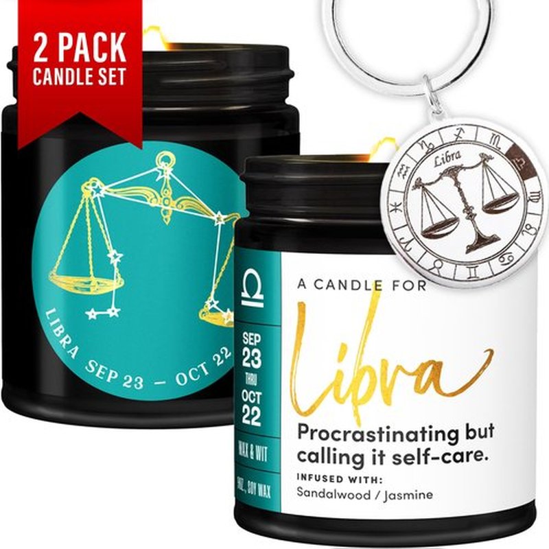 WAX & WIT Libra Gifts for Women, Zodiac Gifts for Women, Astrology Gifts, Zodiac Candles, Libra Candle, September Birthday Gifts for Women, October Birthday Gifts for Women, Astrology Candle - 9oz