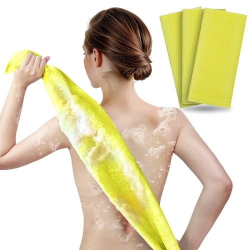 ARCH&M Exfoliating Washcloth Exfoliating Body Scrubber Back Scrubber for Shower Japanese Bath Wash Cloth Korean Exfoliating Luffah Towel Beauty Washcloth Sponge Loofah Body Scrub 3 Pack (Yellow x 3)