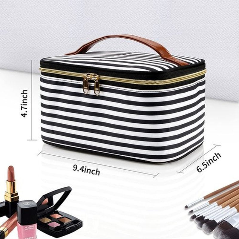 OCHEAL Striped Makeup Bag,Travel Makeup Organizer Bag, Large Capacity Cosmetic Bags For Women Large Travel Toiletry Bag Girls Traveling With Brush Slot And Divider