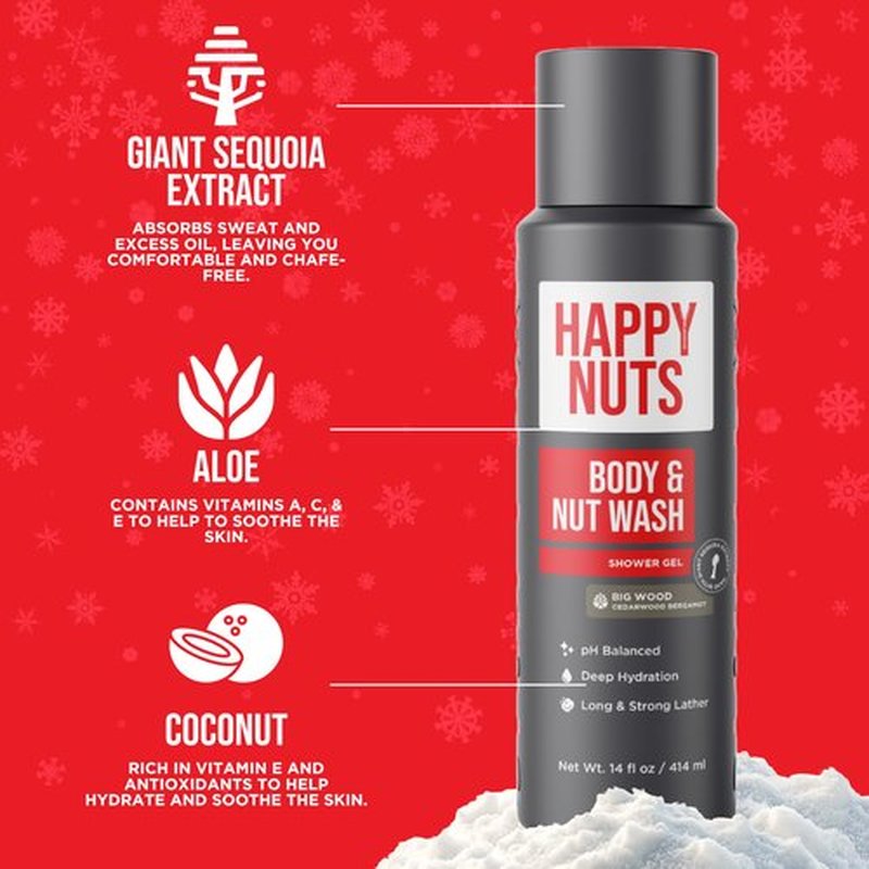 HAPPY NUTS Big Wood Body and Nut Wash - Moisturizing Men's Shower Gel, Natural Bodywash with Deep Cleanse for Sensitive Skin - Men's Body Soap (2 Pack, Big Wood)