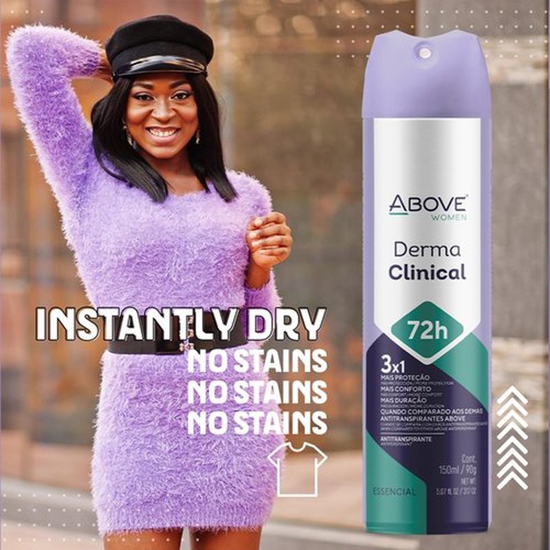ABOVE 72 Hours Antiperspirant Deodorant, Derma Clinical, 4 Pc - Dry Spray Deodorant for Women - Antiperspirant Spray - No Stain - Cruelty-Free