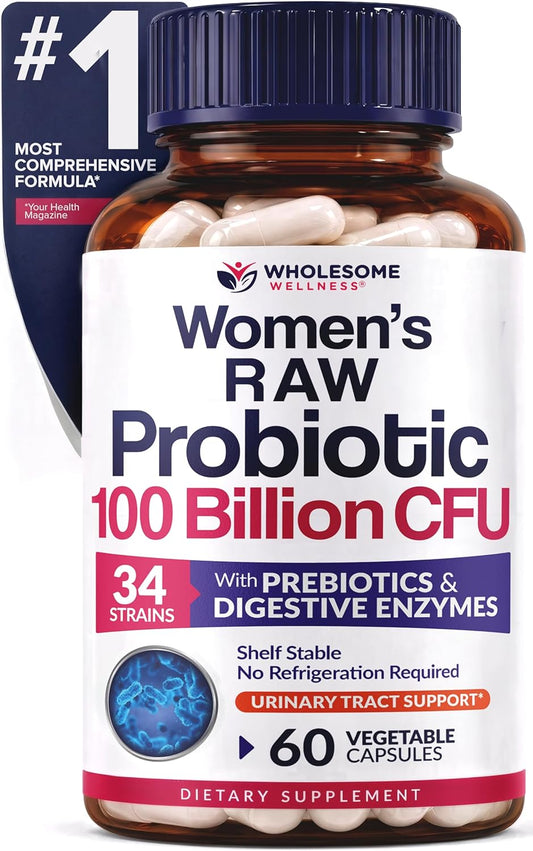 Dr. Formulated Raw Probiotics for Women - 100 Billion CFUs Capsules with Prebiotics & Digestive Enzymes | Shelf-Stable Supplement