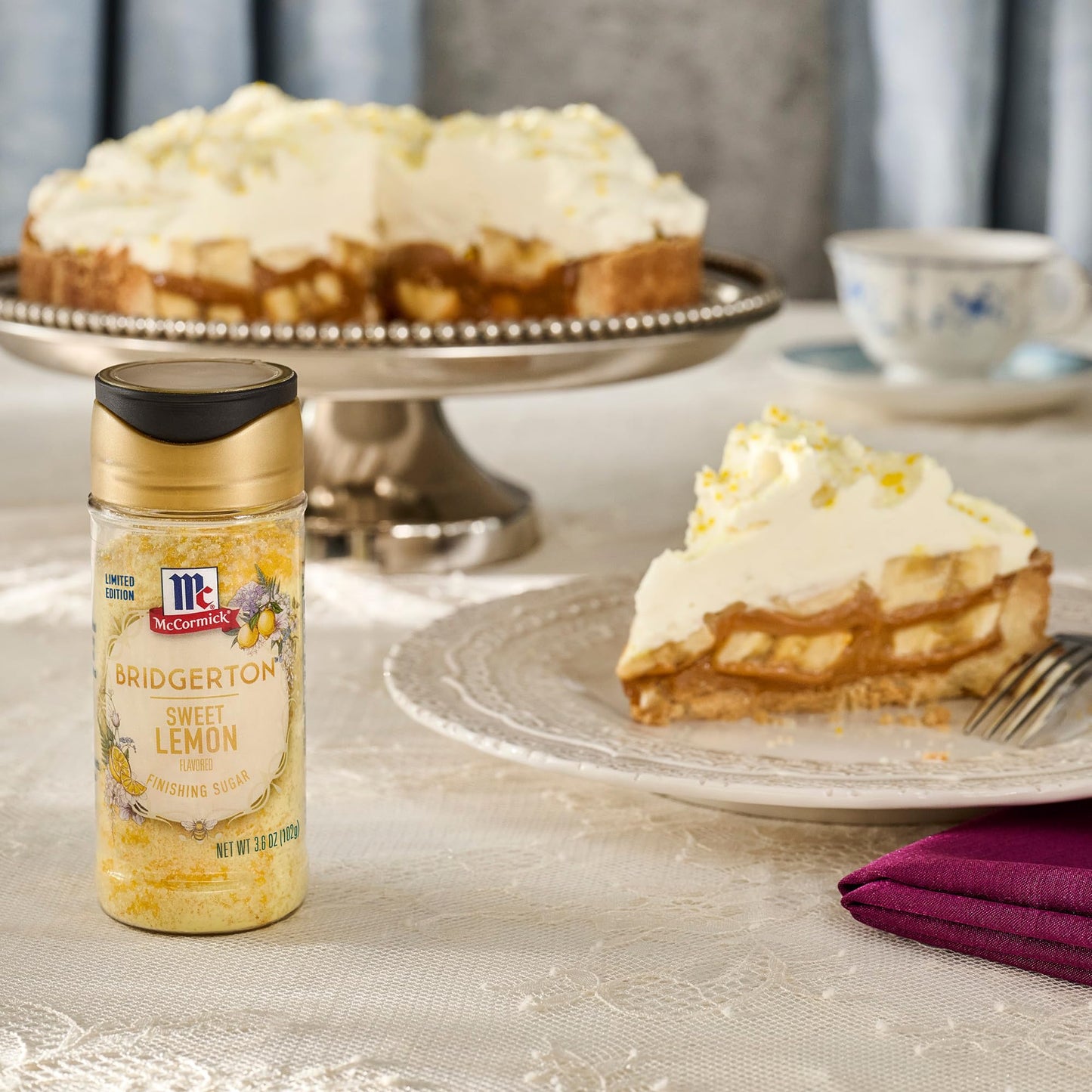 McCormick Bridgerton Finishing Sugar, Sweet Lemon, Limited Edition, Exquisite Lemon Flavor, For Elevating Baked Goods and Beverages, Garnishing, and More, 3.6 oz