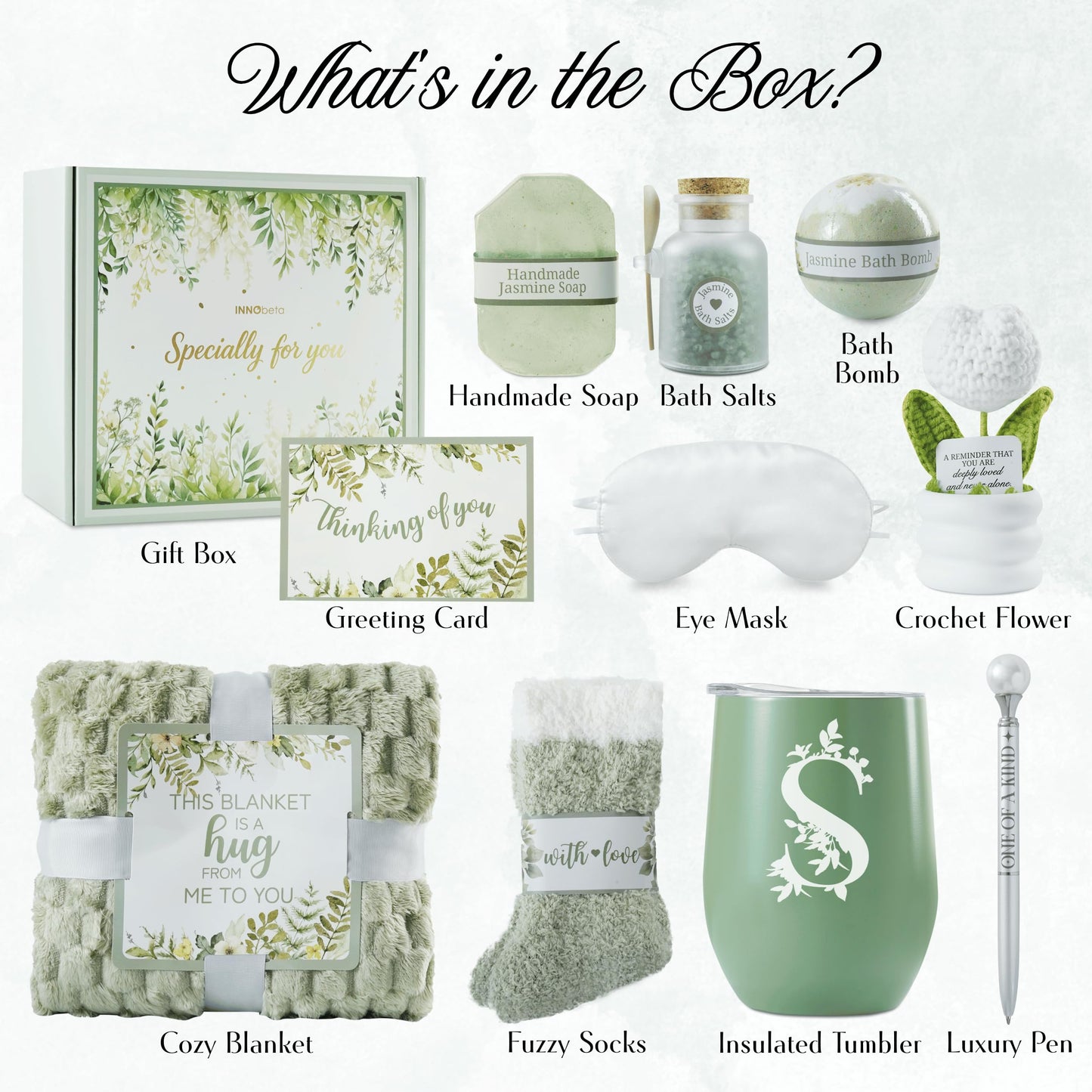 InnoBeta Personalized Gift Baskets for Women who Have Everything, Unique Gifts for Her on Birthdays, Christmas, Useful Self Care Package, S