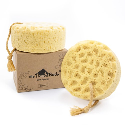 myHomeBody Bath Sponge, Foam Loofah Sponge, Body Sponge for Shower – Large Size, Lots of Lather, Round, 2 Pack