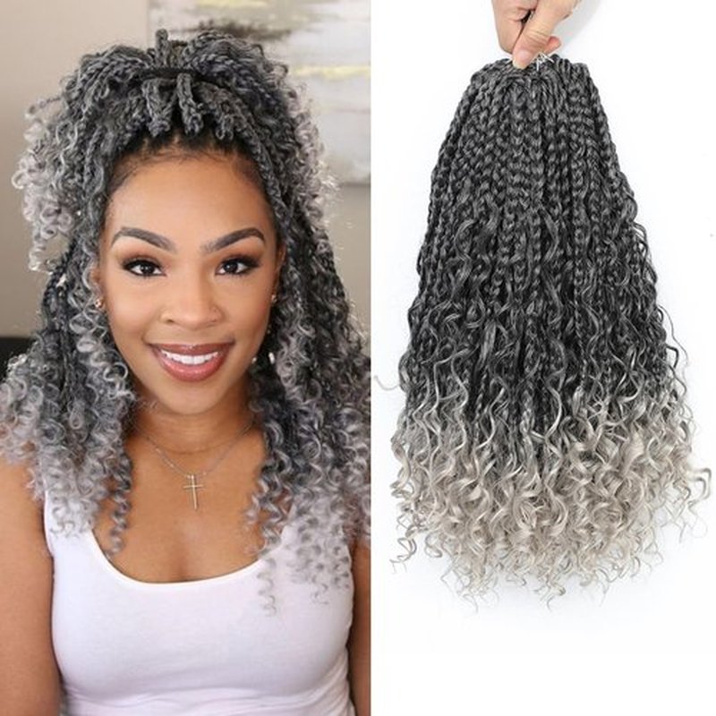 Boho Box Braids Crochet Hair 8 Packs Boho Crochet Braids Pre Looped 1B/Silver Goddess Box Braids Crochet Hair for Black Women 14 Inch Boho Braids Crochet Hair Extension