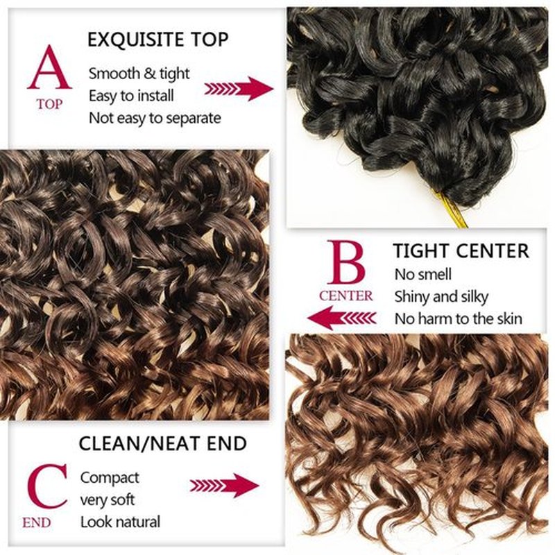 GoGo Curl Crochet hair Water Wave Crochet hair Ombre Brown Synthetic Bohemian Crochet Braid Deep Wave Braiding hair Extensions (18inch,5Packs,1B/33/30)