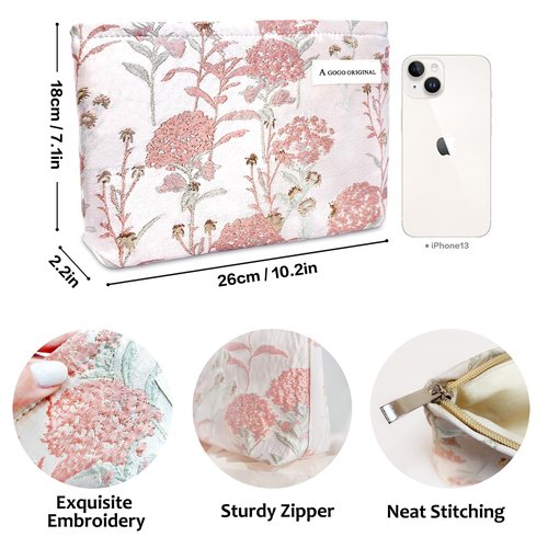 STARDW Aesthetic Makeup Bag for Women Travel Toiletry Bag Large Capacity Makeup Organizer Bag Floral Cosmetic Bags Zipper Pouch(Dandelion Pink)