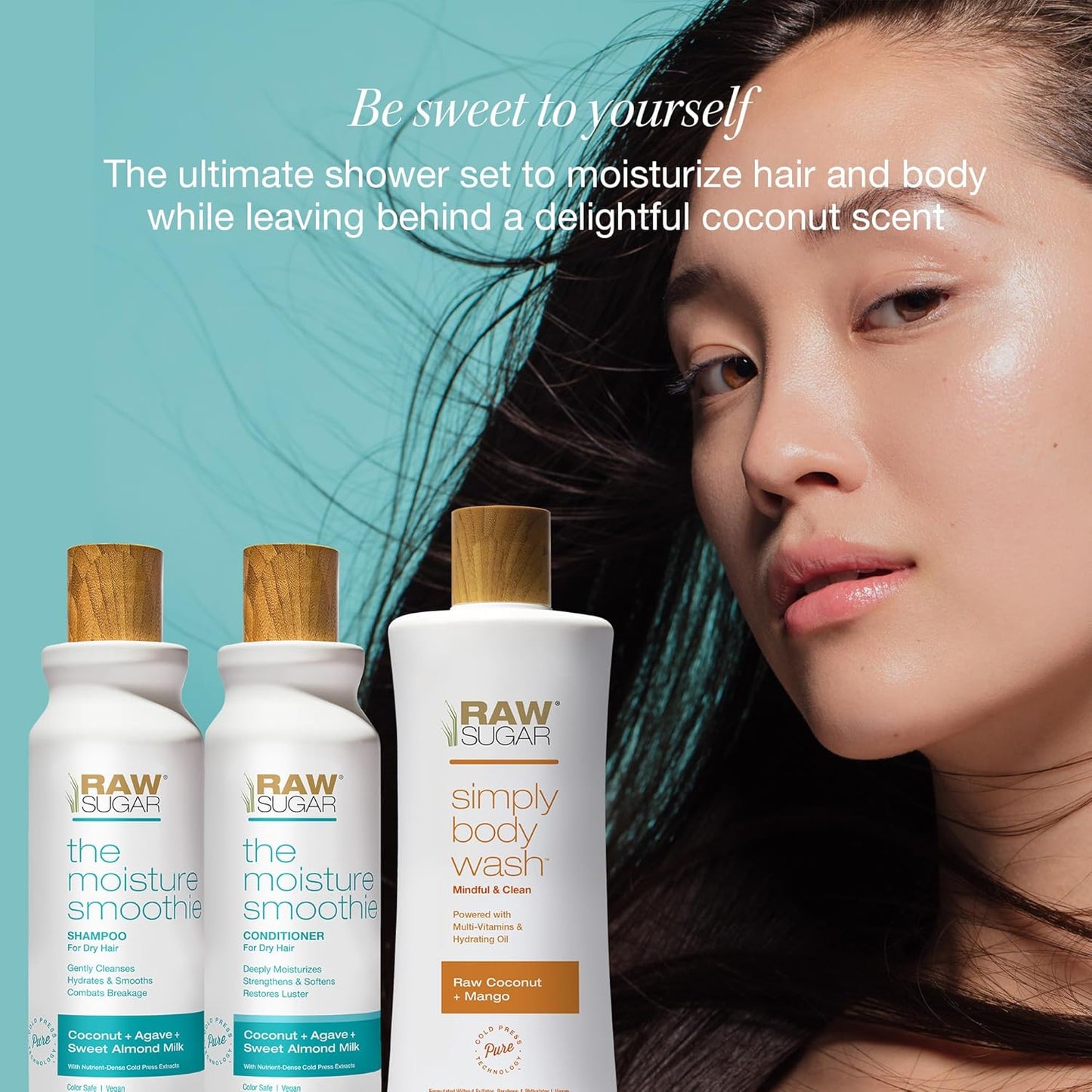Raw Sugar Moisture Smoothie Shampoo and Conditioner Set, Moisturize & Nourish Dry Hair, Bulk Shampoo and Conditioner with Coconut Oil, Agave & Sweet Almond Oil, Formulated without Sulfates & Parabens