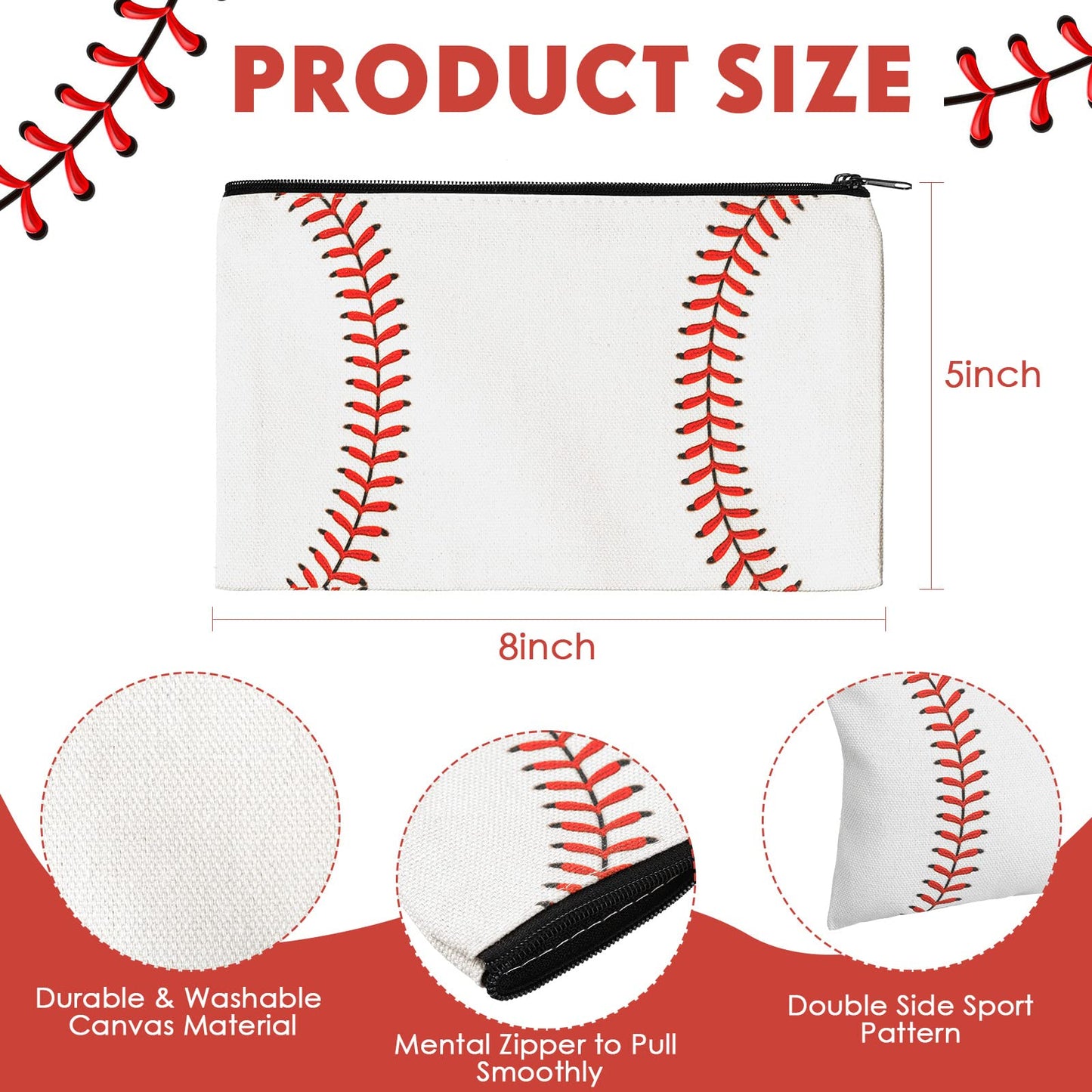 Eccliy 20 Pcs Baseball Makeup Bags Bulk Sport Team Gifts Baseball Cosmetic Bag Accessories for Women Toiletry Zipper Pouch Travel Canvas Gifts Stuff for Party Team Players Lover
