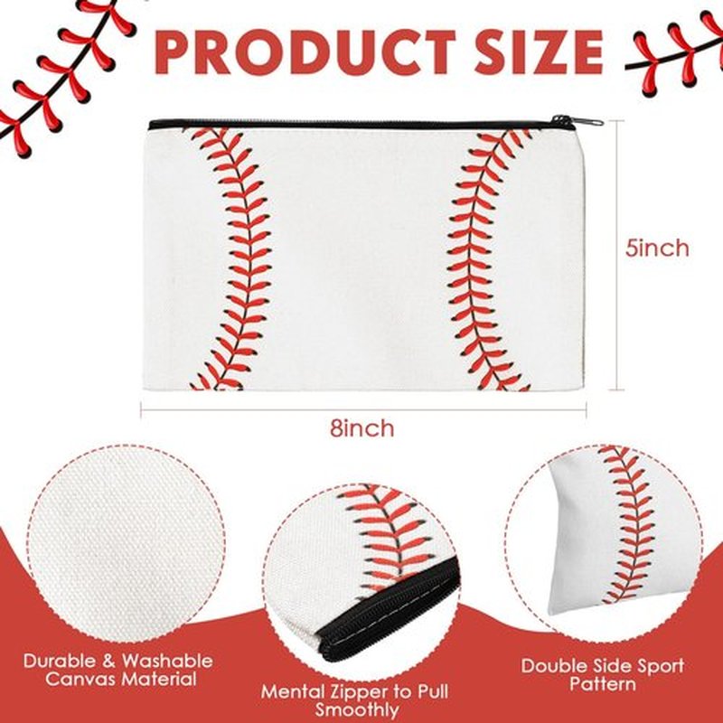 Eccliy 20 Pcs Sport Makeup Bag Sport Cosmetic Bag Canvas Gifts Softball Volleyball Football Baseball Tennis Accessories for Girls Toiletry Pouch with Zipper for Women Team Party (Baseball,8 x 5 Inch)