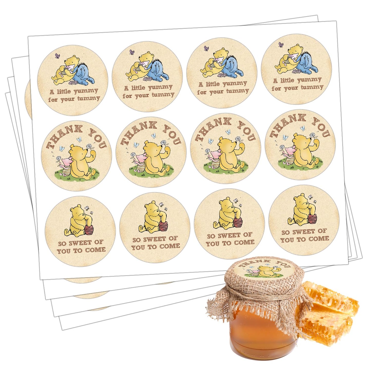72 Pcs Winnie Stickers, Winnie Baby Shower, Pooh Stickers Gifts Set, Winnie Birthday Decorations, A Little Yummy for Your Tummy Stickers, Winnie Baby Shower Birthday Party Decorations