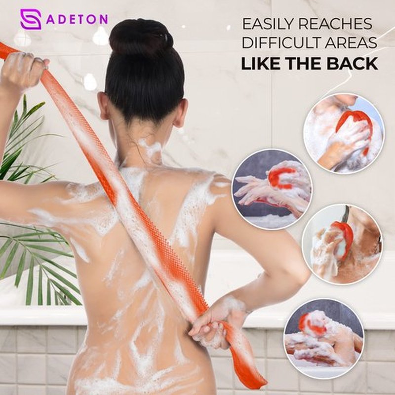 Adeton African Net Sponge, Exfoliating Body Scrubber, Body Exfoliator, Long Net Sponge, 17 Colors, Sapo, Shower Bath Accessories, Back Foot Scalp Scrub, Flat Dead Skin Remover Body Wash (Orange)