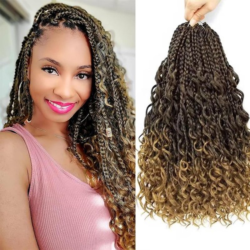 Goddess Box Braids Crochet Hair With Curly Ends 8 Packs-14 Inch Crochet Hair for Black Women Bohomian Crochet Box Braids (1b/27, 14inch)