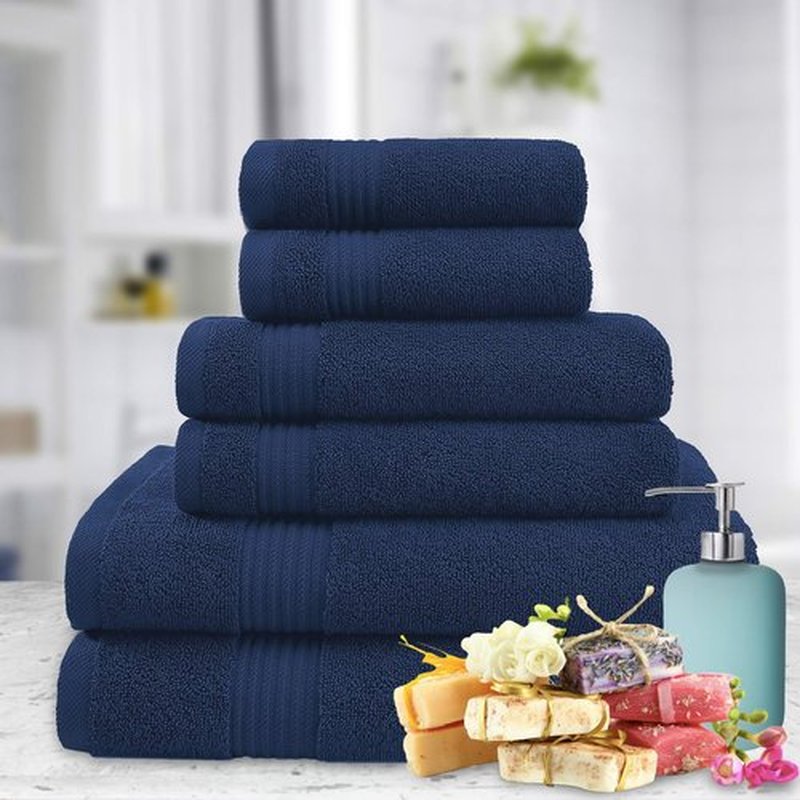 American Veteran Towel, 6 Piece Towel Set for Bathroom Clearance Prime, 100% Cotton Turkish Bathroom Towels, 2 Bath Towels 2 Hand Towels 2 Washcloths, Navy Blue