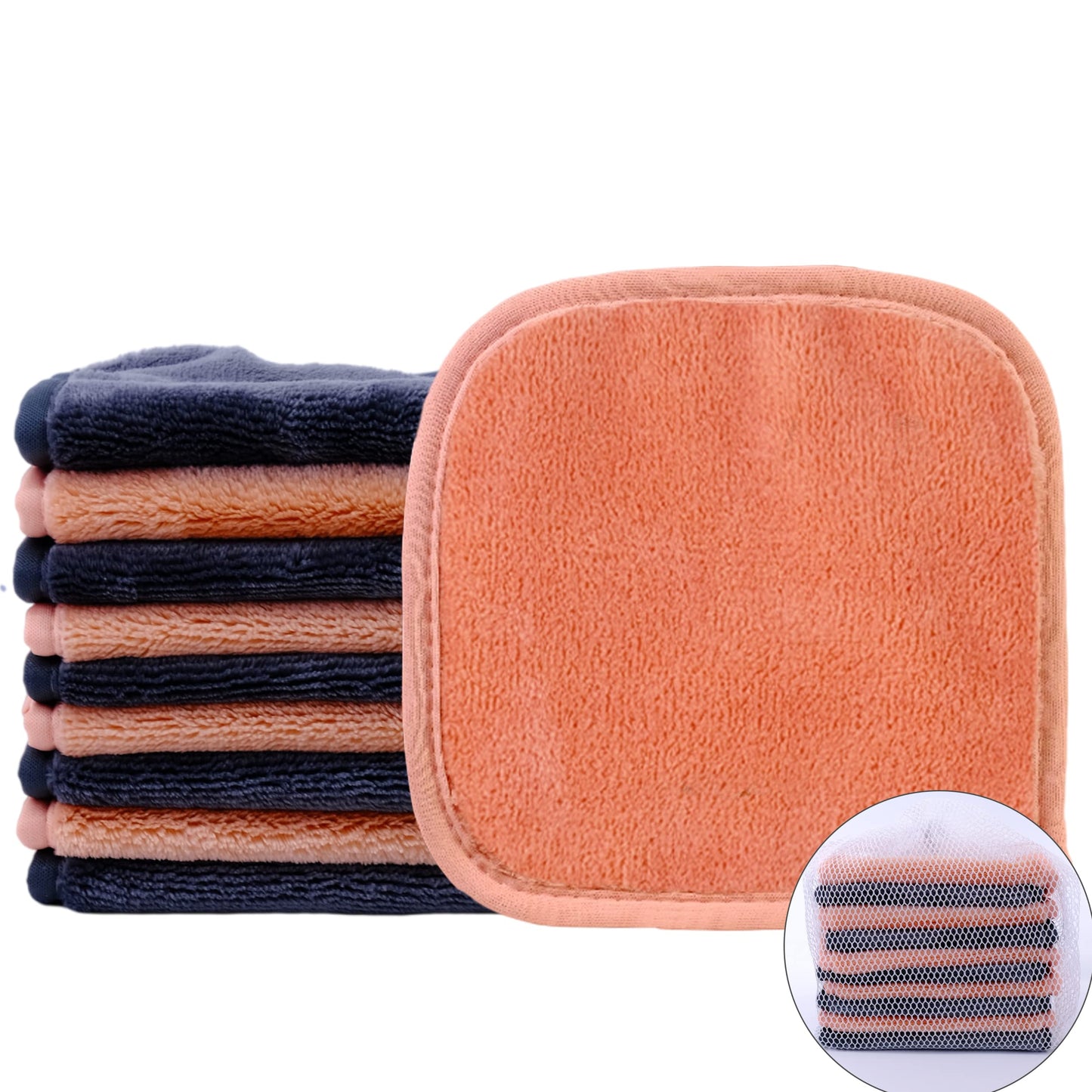 Polyte Premium Hypoallergenic Microfiber Fleece Makeup Remover and Facial Cleansing Cloth 6 x 6 in, 10 Pack (Dark Gray, Pink)