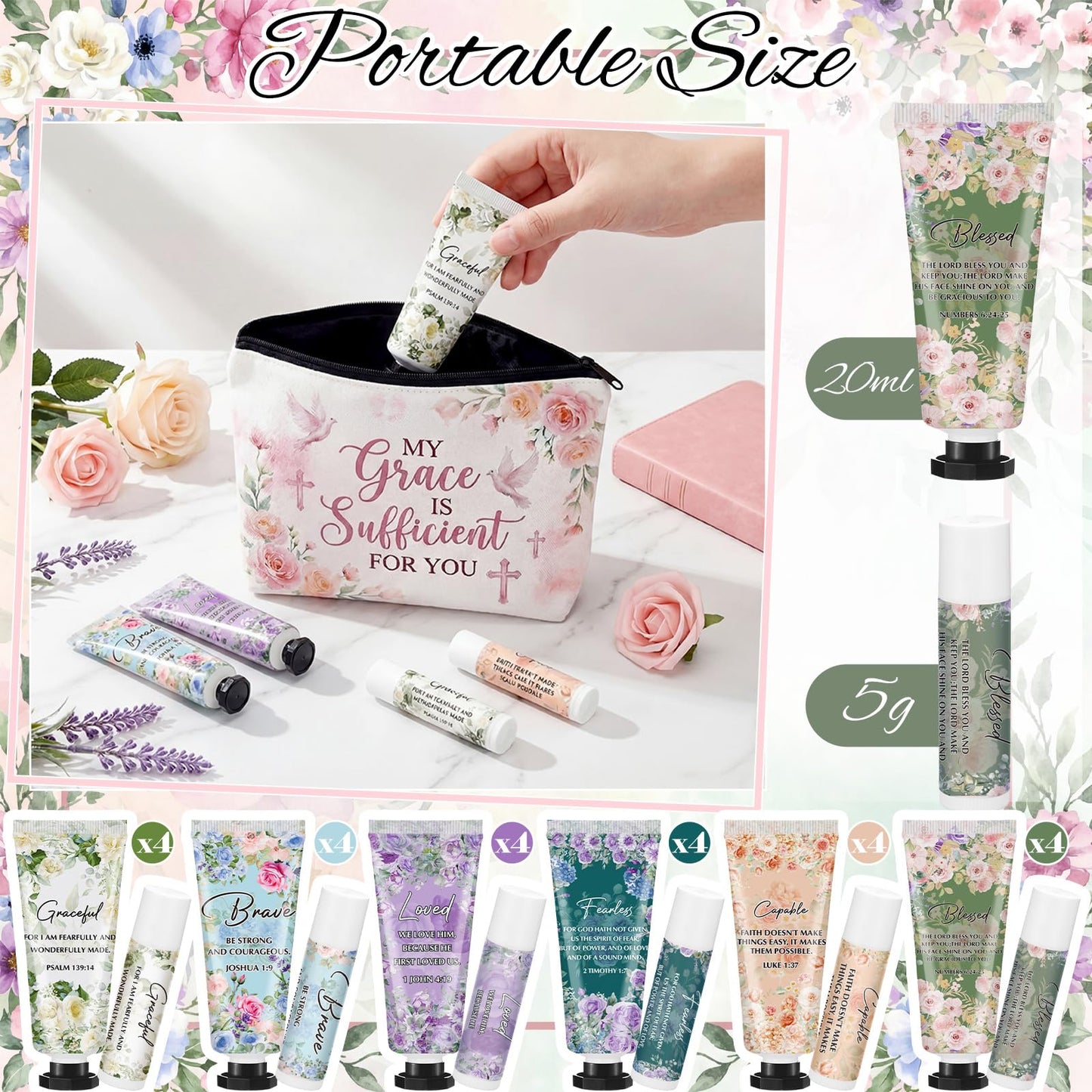Loopeer 24 Sets Graduation Christian Hand Cream and Lip Balm Gift Set Christian Gift Bulk for Women Mothers Day Gifts for Church Travel Size Hand Lotion Bible Verse Lip Balm Bulk for Bridal Mom