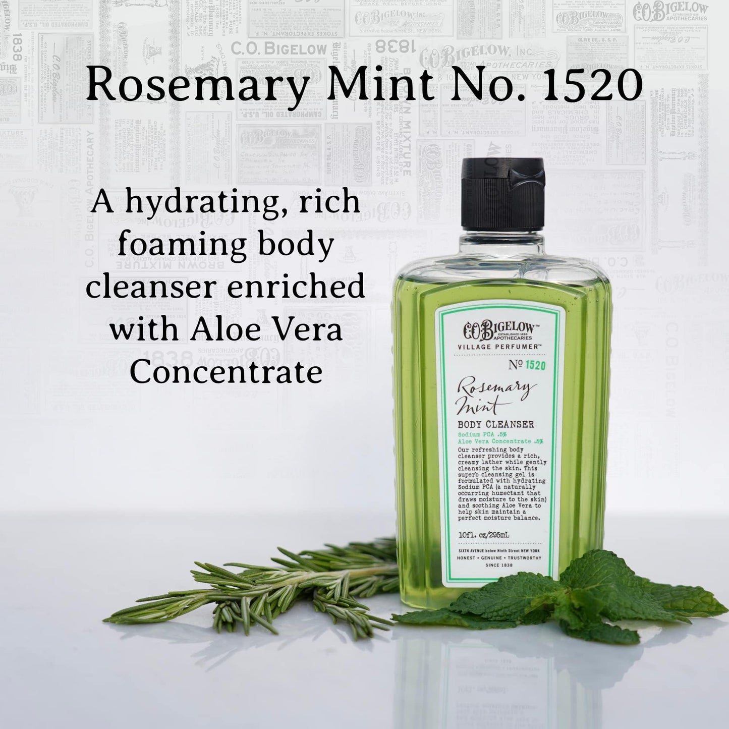 C.O. Bigelow Rosemary Mint Apothecary Duo Skin Care Gift Set, Body Wash & Body Lotion, Liquid Soap & Moisturizing Lotion, Set of 2, 10 Fl Oz