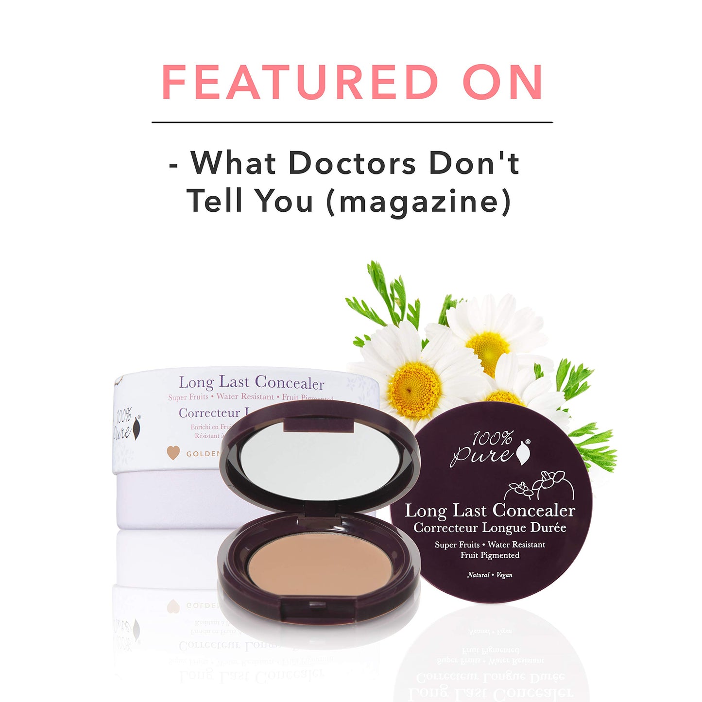 100% PURE Fruit Pigmented Long Last Compact Concealer, Golden Peach, Full Coverage Concealer, Diminish Dark Circles (Medium to Tan with Yellow Undertones) - 0.105 oz
