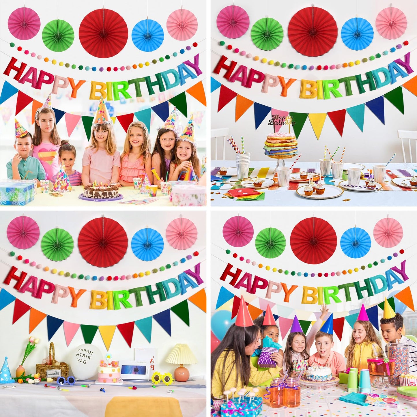 Danadia Rainbow 3D Happy Birthday Banner, Pre-Strung Felt Party Decorations