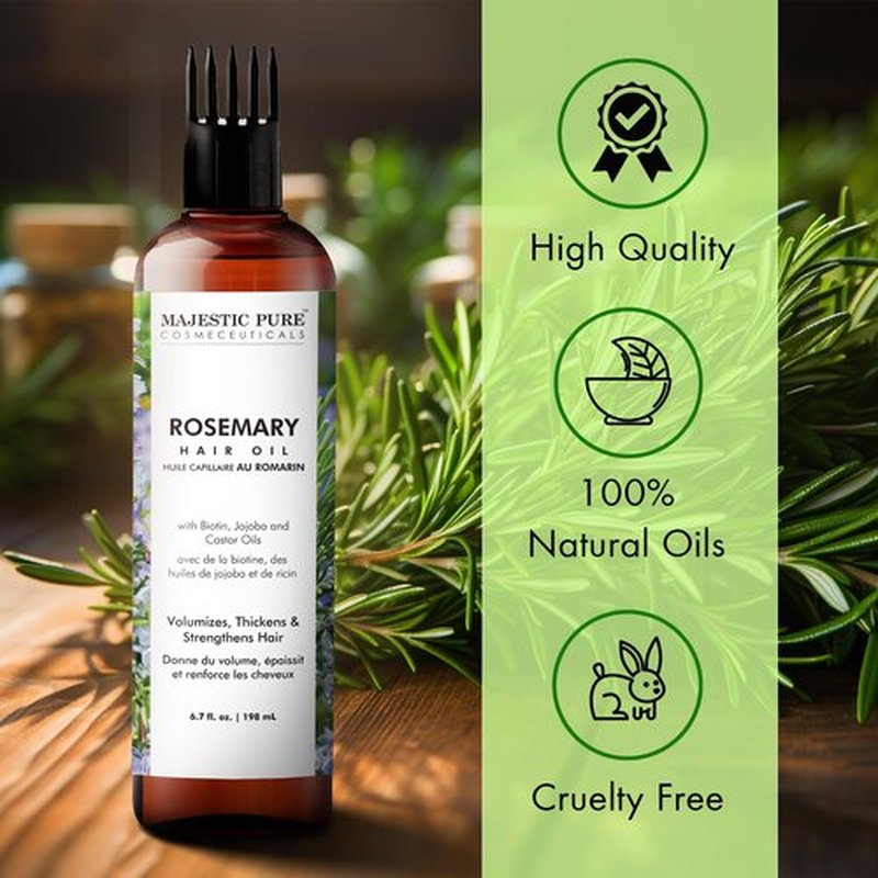 Majestic Pure 100% Pure Rosemary Hair Oil with Vitamin E for Hair Care, Strengthening, Nourishing, and Volumizing Formula with Vitamin E & Argan Oil - Non GMO Verified, 6.7 Fl Oz