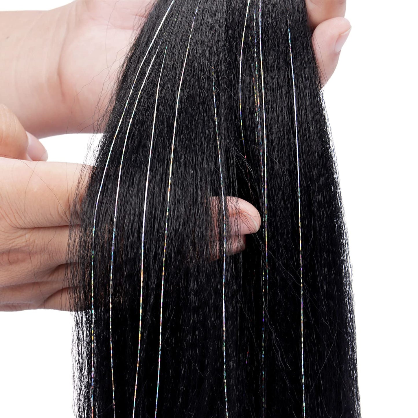 Pre Stretched Braiding Hair 8 Packs 20 Inch with Tinsel Hair Long Professional Hair for Crochet Twist Braids Itch Free Hot Water Setting Yaki Straight Synthetic Hair Extensions (#1B-Tinsel)