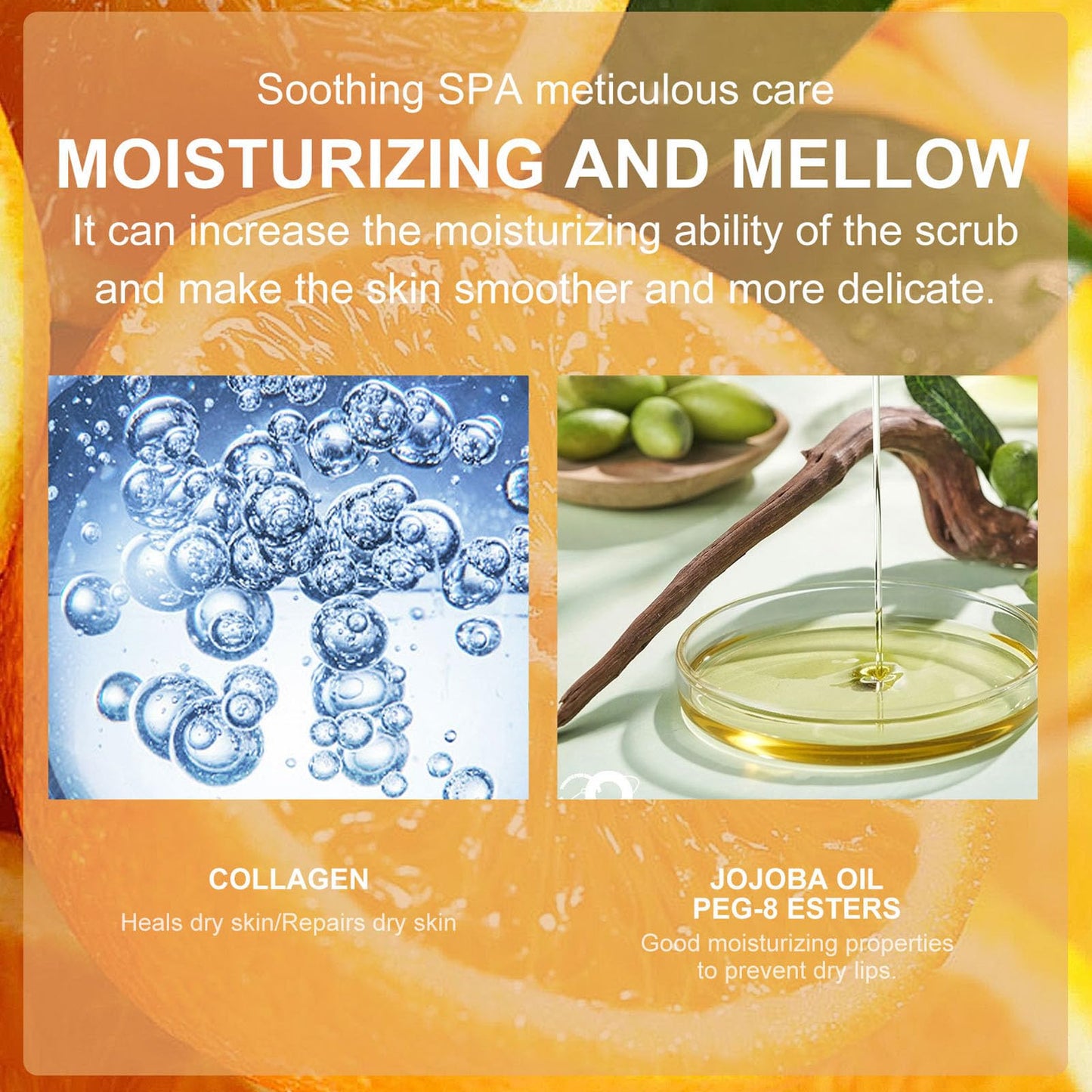 Lip Scrub Fragrant Orange - Lip Scrub Enriched with Jojoba Oil Peg-8 Esters and Collagen for Exfoliating and Moisturizing Lip,Restore the Health of Lips,Smooth and Soft