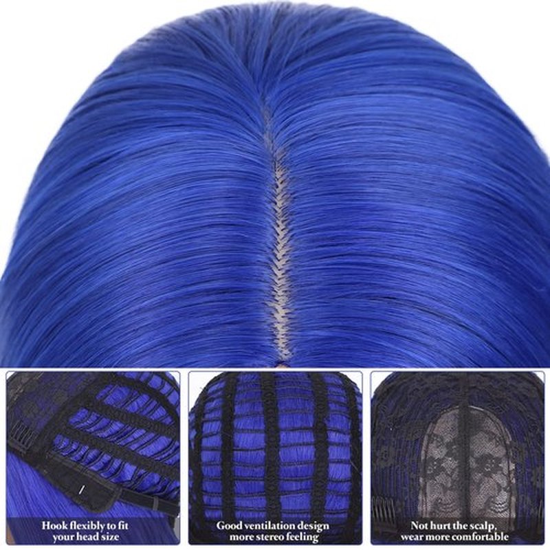 Fancy Hair Long Blue Wavy Wigs for Women Curly Middle Part Blue Wig Natural Looking Synthetic Heat Resistant Fiber Wigs Hair for Daily Party Use (Dark Blue)