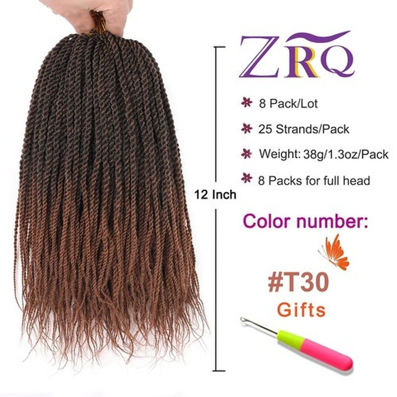 ZRQ 8 Packs Senegalese Twist Crochet Hair 12 Inch Black Pre Looped Short Crochet Braids, Pre Twisted Small Havana Twist, Synthetic Braiding Hair for Women Girl Kids