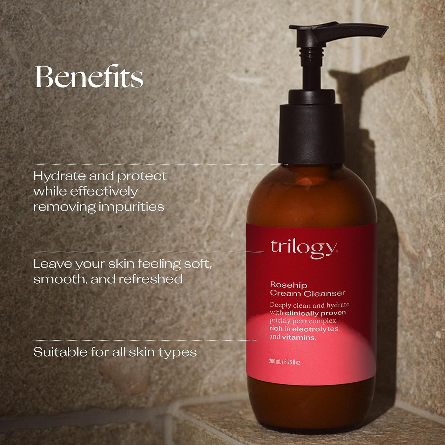 Trilogy Rosehip Cream Cleanser - Hydrating Facial Cleanser with Prickly Pear, 6.76 fl oz