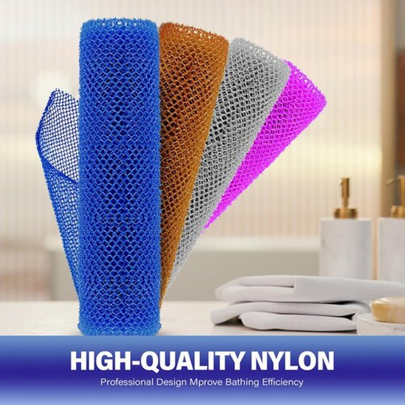 RIUOTA 4 Pieces African Bath Sponge African Net Long Net Bath Sponge Enjoy Luxurious Exfoliation, Deep Cleansing, and Silky Smooth Skin Every Day(Brown, Blue, Purple,Grey)