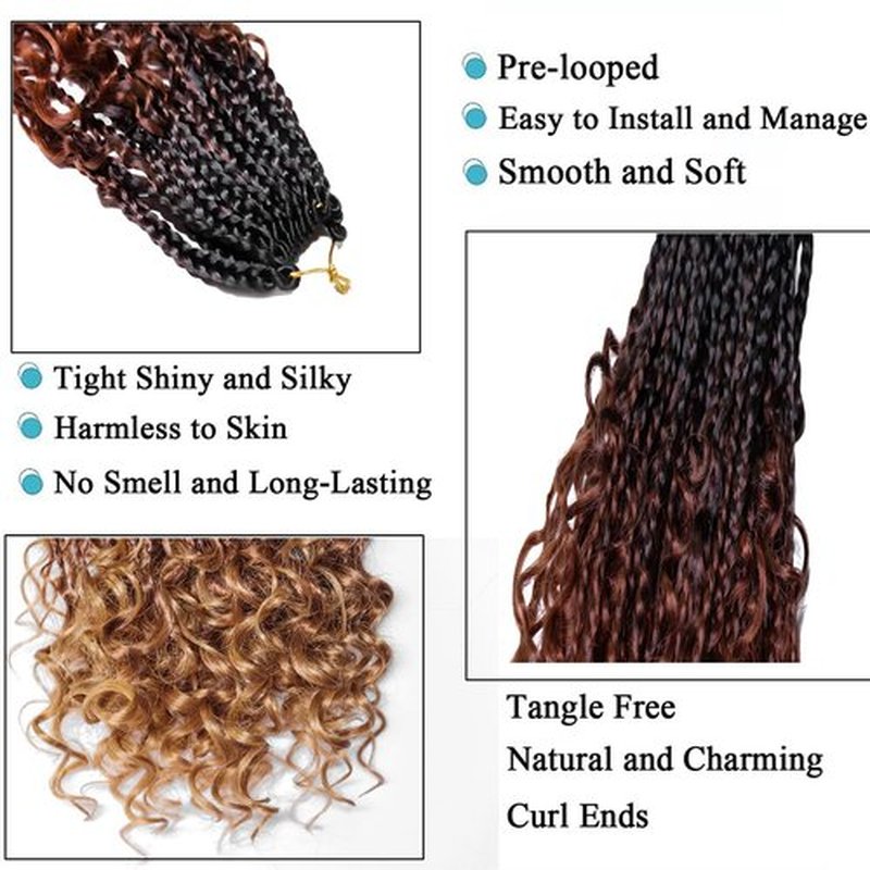 Goddess Box Braids Crochet Hair With Curly Ends 8 Packs-14 Inch Crochet Hair for Black Women Bohomian Crochet Box Braids (1b/30/27, 14inch)
