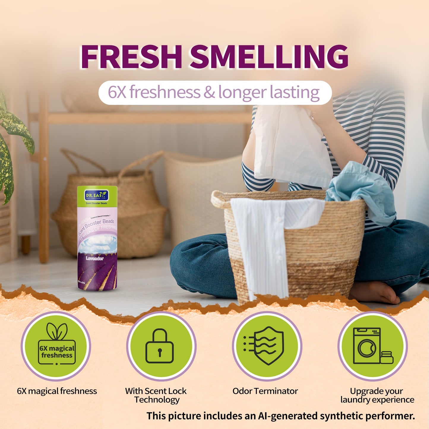DR.EASY Laundry Scent Boosters 312G,Lavender Scent Boosters for Washer，Bulk Laundry Booster Beads and fabric scent booster，Fresh Scented Clothes fo 12 Weeks