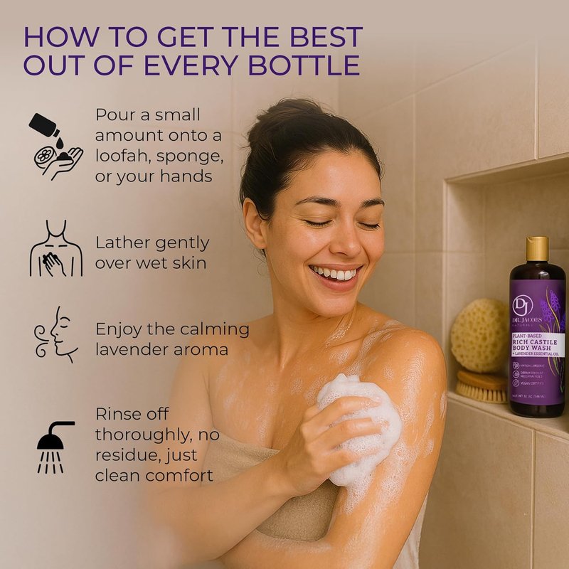Dr. Jacobs Naturals Castile Lavender Body Wash - All-Natural Moisturizer for Dry, Sensitive Skin | 32 Ounce
