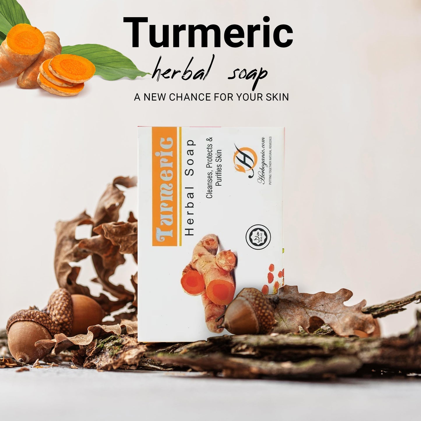 HERBOGANIC Turmeric Herbal Soap | Pack of 6 of 5oz soap Bar | Natural Bar Soap for Face and Body | Hydrating and Nourishing | Suitable for Men and Women