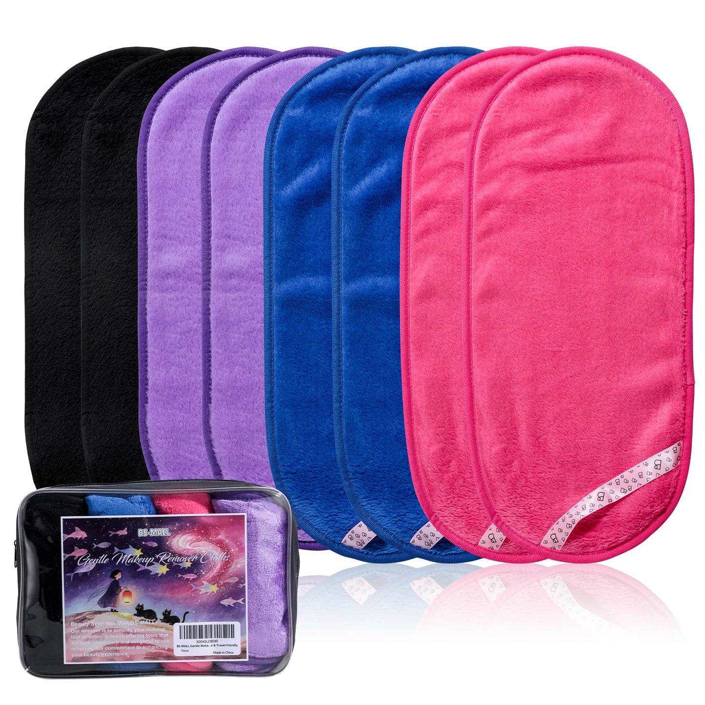 BS-MALL Gentle Makeup Remover Cloths - 8 Pack Reusable Wipes For Face Cleansing, Ensure Soft & Quick-drying Pads, Multi-purpose Towels & Washcloths For Daily Skincare & Travel-friendly