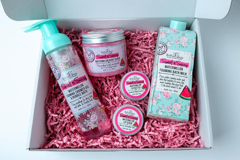 Sweet 'n' Sassy Watermelon Bath & Body Gift Set - Foaming Shower Gel, Bubble Bath, Scrubs & Lip Butter | Perfect Gifts for Women