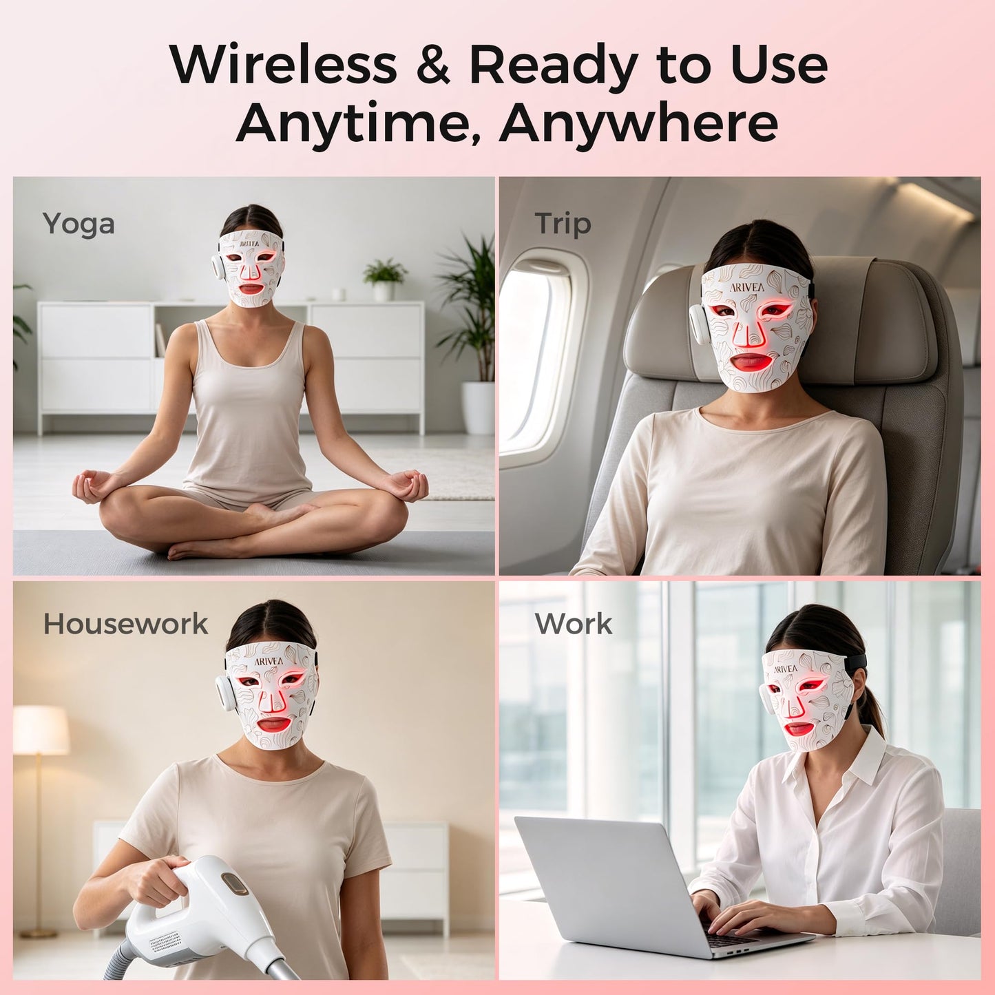 ARIVEA Red Light Therapy Mask for Face, 850nm NIR, Red, Blue Light 3 Modes
