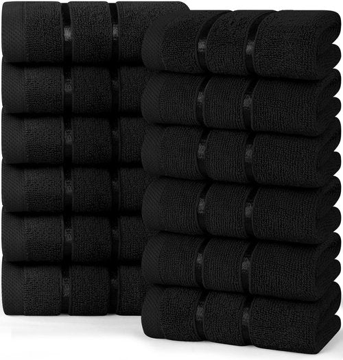 Utopia Towels - 12 Pack Viscose Luxury Wash Cloths Set (12 x 12 Inches) Cotton Ring Spun, Highly Absorbent and Soft Feel Essential Washcloths for Bathroom, Face Towel, Gym and Spa (Black)